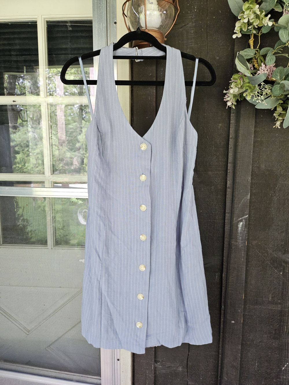 Monteau  Light Blue Pinstripe Button-Front Women's Dress New With Tags Size Med